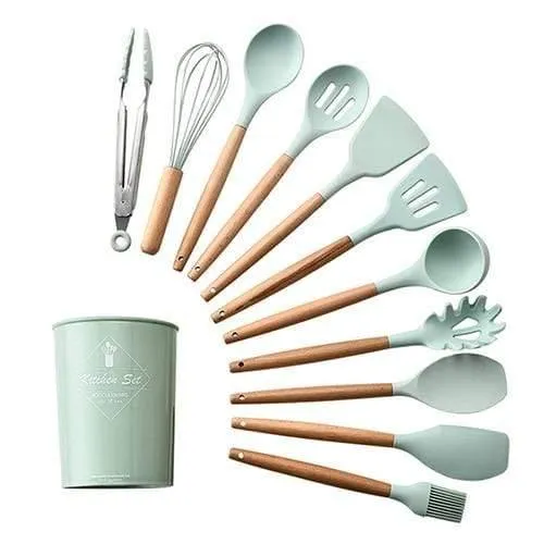 9/10/12 stücke Kochen Werkzeuge Set Premium Silikon Küche Kochutensilien Set Mit Aufbewahrungsbox Turner Zange Spatel Suppenlöffel