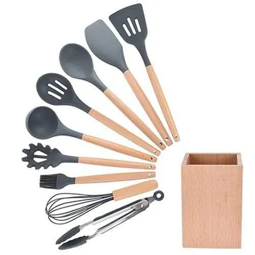 9/10/12 stücke Kochen Werkzeuge Set Premium Silikon Küche Kochutensilien Set Mit Aufbewahrungsbox Turner Zange Spatel Suppenlöffel