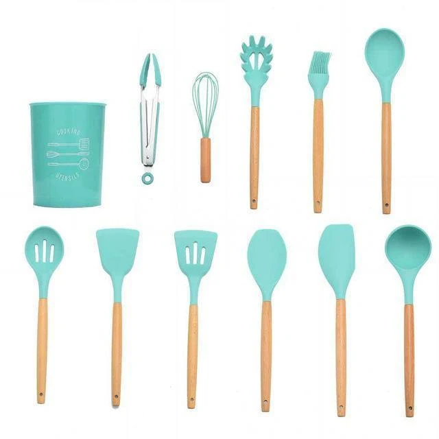9/10/12 stücke Kochen Werkzeuge Set Premium Silikon Küche Kochutensilien Set Mit Aufbewahrungsbox Turner Zange Spatel Suppenlöffel