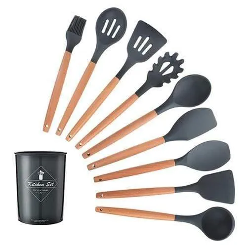 9/10/12 stücke Kochen Werkzeuge Set Premium Silikon Küche Kochutensilien Set Mit Aufbewahrungsbox Turner Zange Spatel Suppenlöffel