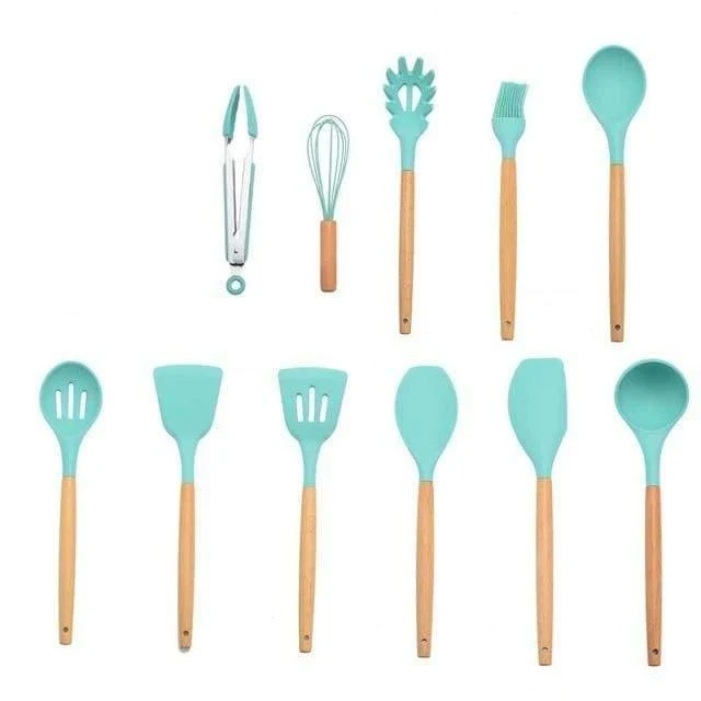 9/10/12 stücke Kochen Werkzeuge Set Premium Silikon Küche Kochutensilien Set Mit Aufbewahrungsbox Turner Zange Spatel Suppenlöffel