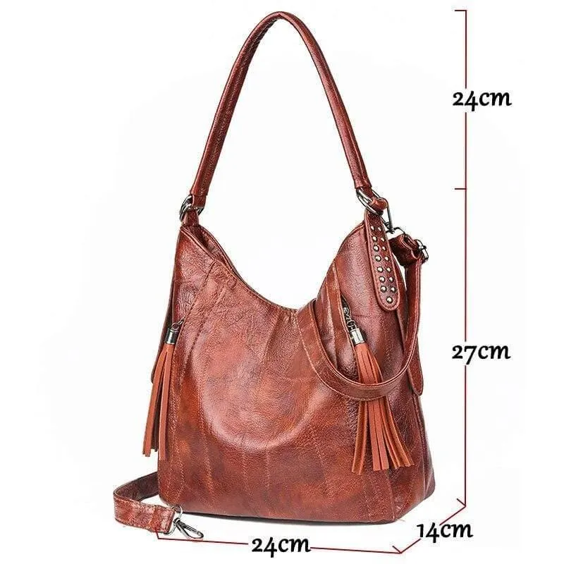Hochwertige weiche Leder Quaste Casual Handtasche Damenhandtasche Umhängetasche Large Capacity Handtasche