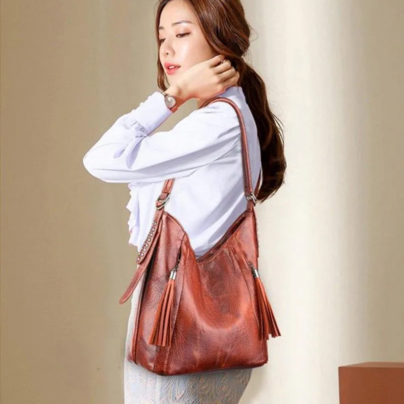 Hochwertige weiche Leder Quaste Casual Handtasche Damenhandtasche Umhängetasche Large Capacity Handtasche