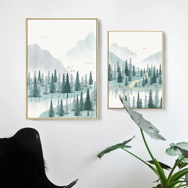 Moderne Minimalistische Wald Und Fluss Poster Landschaftsmalerei Druck Leinwand Malerei Bild Home Wandkunst Dekoration Benutzerdefinierte