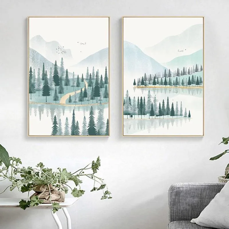 Moderne Minimalistische Wald Und Fluss Poster Landschaftsmalerei Druck Leinwand Malerei Bild Home Wandkunst Dekoration Benutzerdefinierte