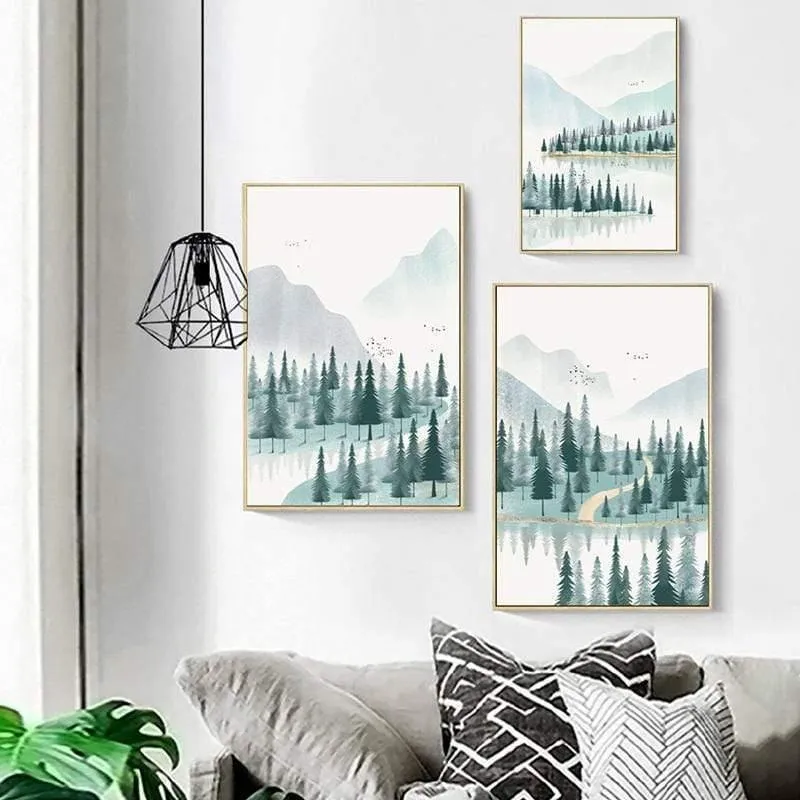 Moderne Minimalistische Wald Und Fluss Poster Landschaftsmalerei Druck Leinwand Malerei Bild Home Wandkunst Dekoration Benutzerdefinierte