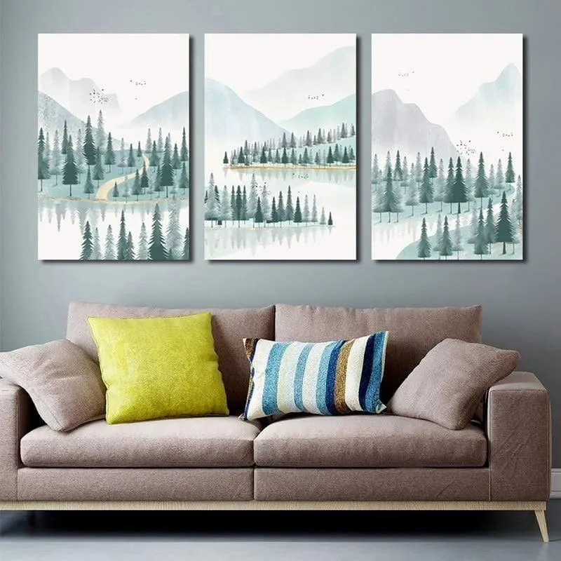 Moderne Minimalistische Wald Und Fluss Poster Landschaftsmalerei Druck Leinwand Malerei Bild Home Wandkunst Dekoration Benutzerdefinierte