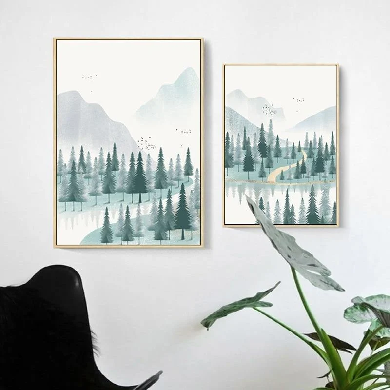 Moderne Minimalistische Wald Und Fluss Poster Landschaftsmalerei Druck Leinwand Malerei Bild Home Wandkunst Dekoration Benutzerdefinierte
