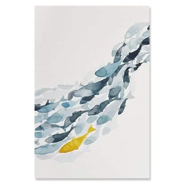 Nordic Einfache Abstrakte Fisch Gruppe Poster und Drucke Wand Kunstdruck Leinwand Malerei Dekorative Bild für Wohnzimmer Minimalis