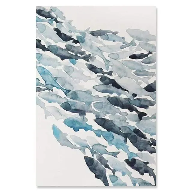 Nordic Einfache Abstrakte Fisch Gruppe Poster und Drucke Wand Kunstdruck Leinwand Malerei Dekorative Bild für Wohnzimmer Minimalis