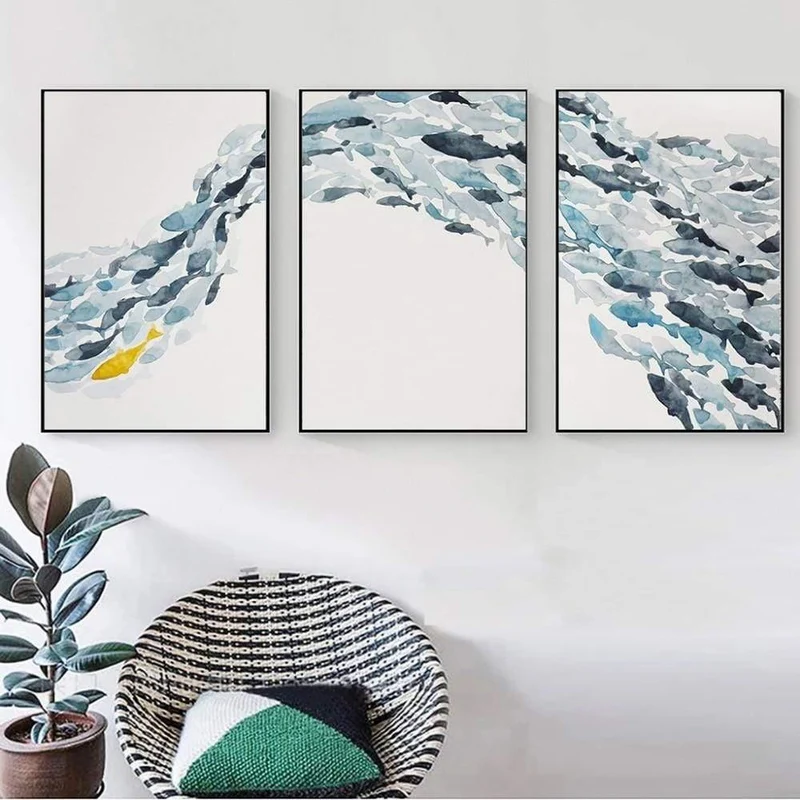 Nordic Einfache Abstrakte Fisch Gruppe Poster und Drucke Wand Kunstdruck Leinwand Malerei Dekorative Bild für Wohnzimmer Minimalis