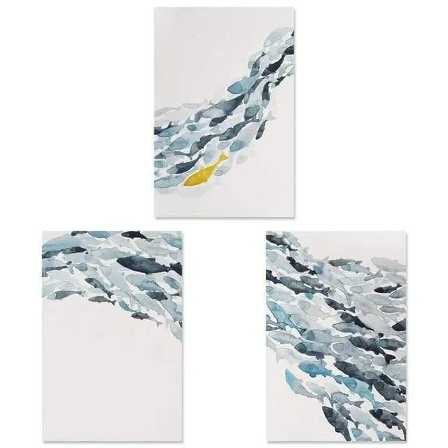 Nordic Einfache Abstrakte Fisch Gruppe Poster und Drucke Wand Kunstdruck Leinwand Malerei Dekorative Bild für Wohnzimmer Minimalis