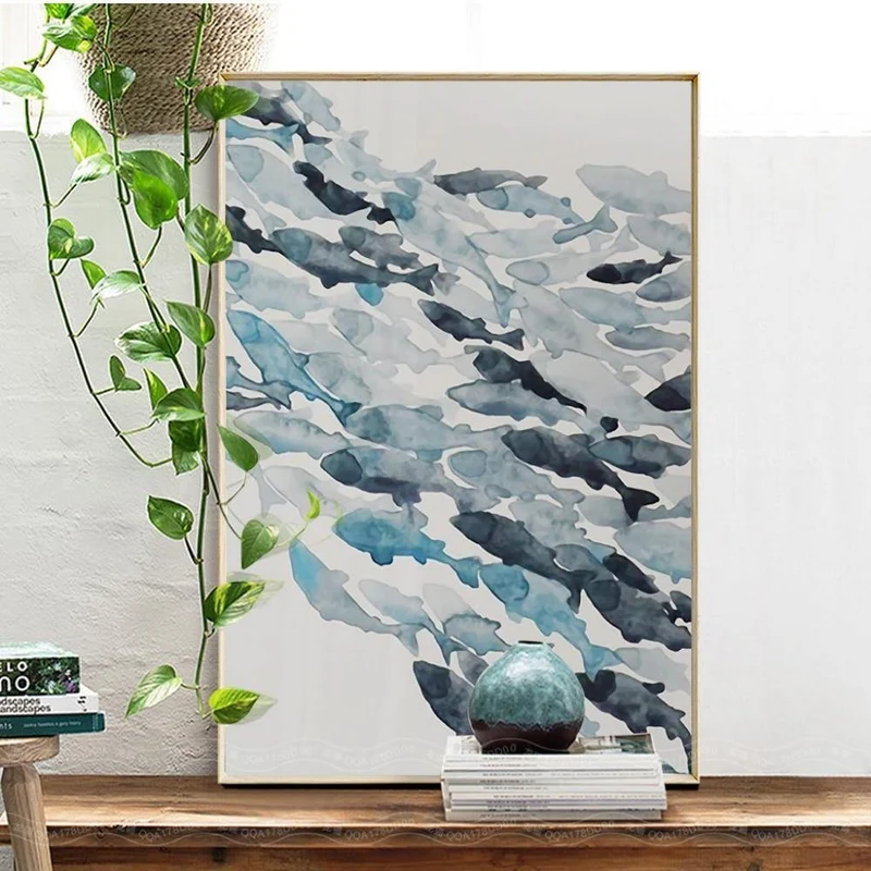 Nordic Einfache Abstrakte Fisch Gruppe Poster und Drucke Wand Kunstdruck Leinwand Malerei Dekorative Bild für Wohnzimmer Minimalis