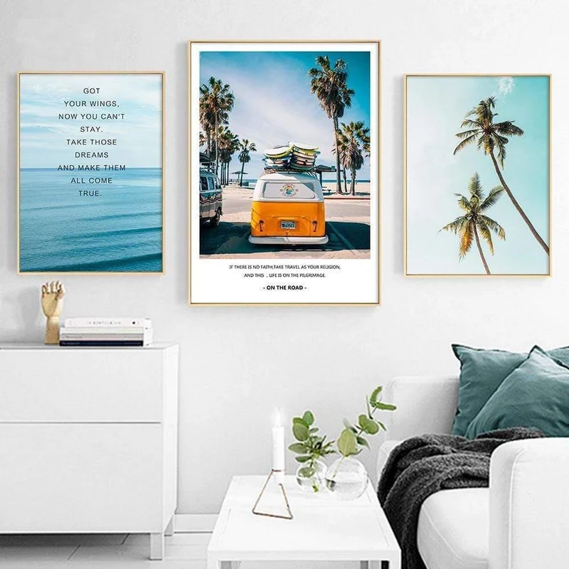 Moderne Landschaft Poster Tropische Meerespalme Bus Wandkunst Inspirierende Leinwand Malerei Bild Wohnzimmer Dekoration