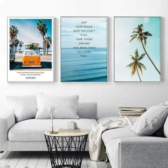 Moderne Landschaft Poster Tropische Meerespalme Bus Wandkunst Inspirierende Leinwand Malerei Bild Wohnzimmer Dekoration