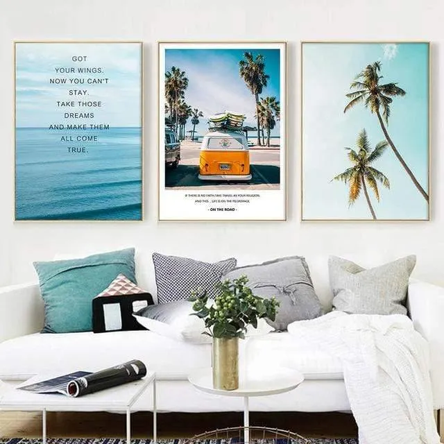Moderne Landschaft Poster Tropische Meerespalme Bus Wandkunst Inspirierende Leinwand Malerei Bild Wohnzimmer Dekoration