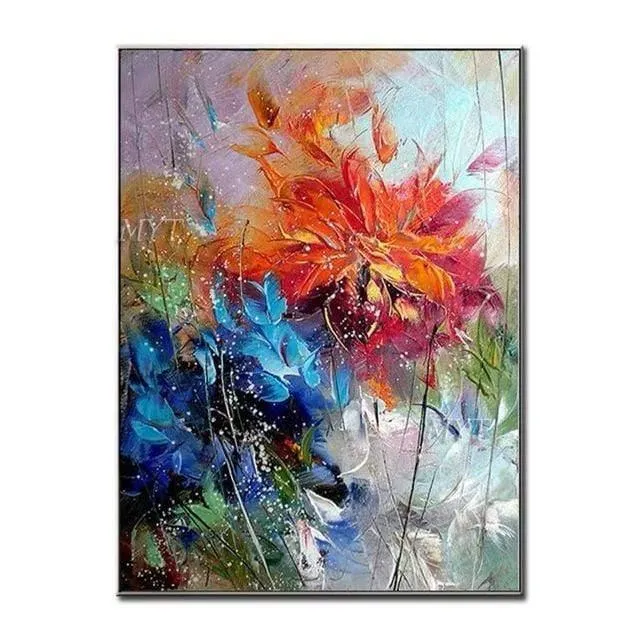 Handgemaltes florales lila abstraktes Ölgemälde, moderne Wandkunst, Wohnzimmer, ohne Rahmen, Bild, Heimdekoration, Gemälde
