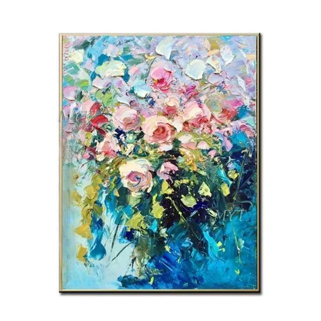 Handgemaltes florales lila abstraktes Ölgemälde, moderne Wandkunst, Wohnzimmer, ohne Rahmen, Bild, Heimdekoration, Gemälde