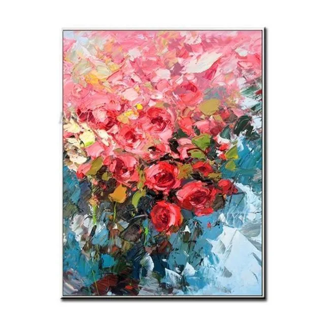 Handgemaltes florales lila abstraktes Ölgemälde, moderne Wandkunst, Wohnzimmer, ohne Rahmen, Bild, Heimdekoration, Gemälde