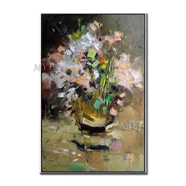 Handgemaltes florales lila abstraktes Ölgemälde, moderne Wandkunst, Wohnzimmer, ohne Rahmen, Bild, Heimdekoration, Gemälde