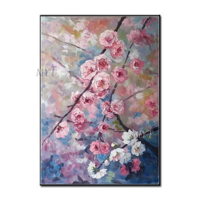Handgemaltes florales lila abstraktes Ölgemälde, moderne Wandkunst, Wohnzimmer, ohne Rahmen, Bild, Heimdekoration, Gemälde
