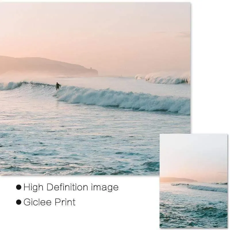 California Surf Kunstdrucke Strand Wandkunst Sommer Print Sonnenuntergang Landschaft Leinwand Malerei Surfbrett Boho Decor Coastal Poster