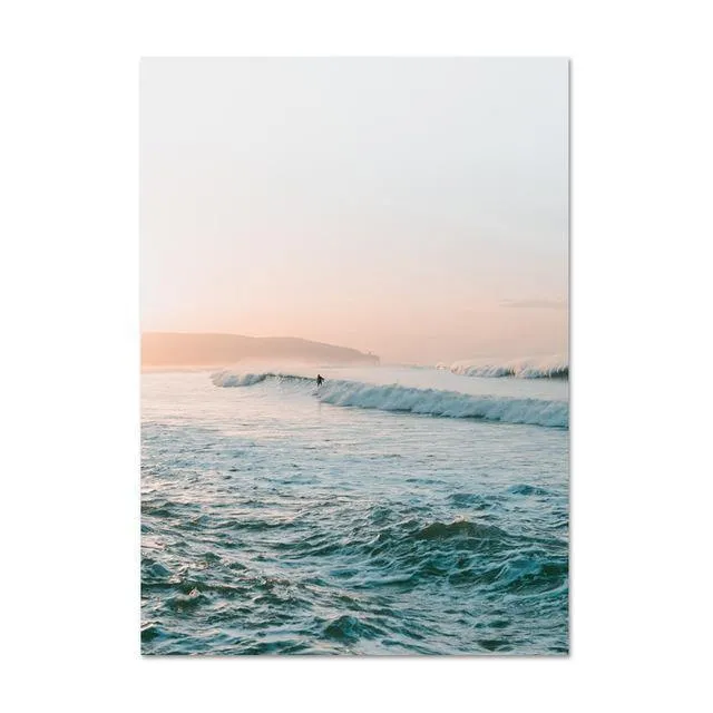 California Surf Kunstdrucke Strand Wandkunst Sommer Print Sonnenuntergang Landschaft Leinwand Malerei Surfbrett Boho Decor Coastal Poster
