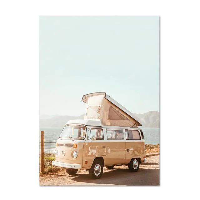 California Surf Kunstdrucke Strand Wandkunst Sommer Print Sonnenuntergang Landschaft Leinwand Malerei Surfbrett Boho Decor Coastal Poster
