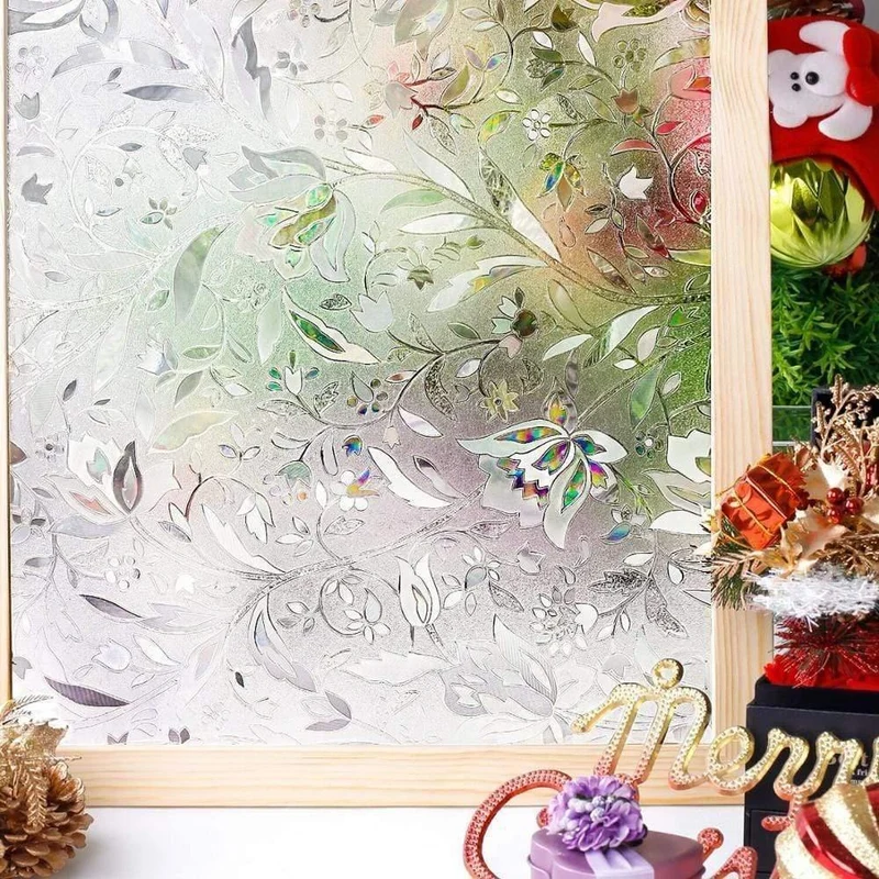 Einfache Installation Klebrig Kein Kleber Fensterfolie Selbstklebende 3D-Tönung Dekorative Glasmalerei Folie Privatsphäre Aufkleber Tulip Fensterabdeckung