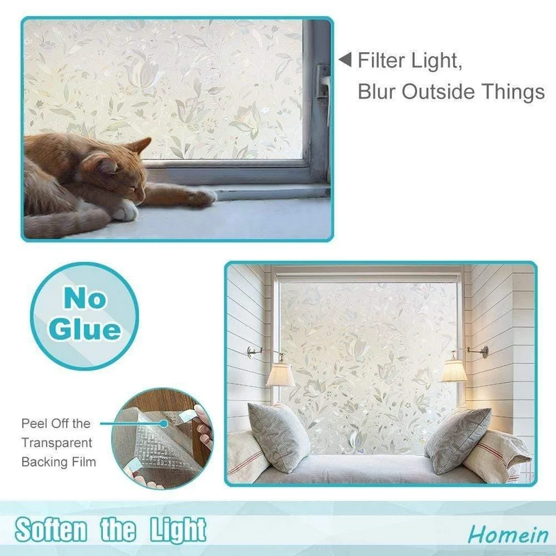 Einfache Installation Klebrig Kein Kleber Fensterfolie Selbstklebende 3D-Tönung Dekorative Glasmalerei Folie Privatsphäre Aufkleber Tulip Fensterabdeckung