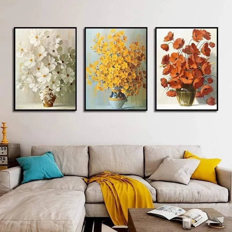 Modernes, minimalistisches Topfblumen-Poster, rot, gelb, orange, Blumendruck, Leinwandgemälde, Heimwandkunst, Dekoration, kann individuell angepasst werden