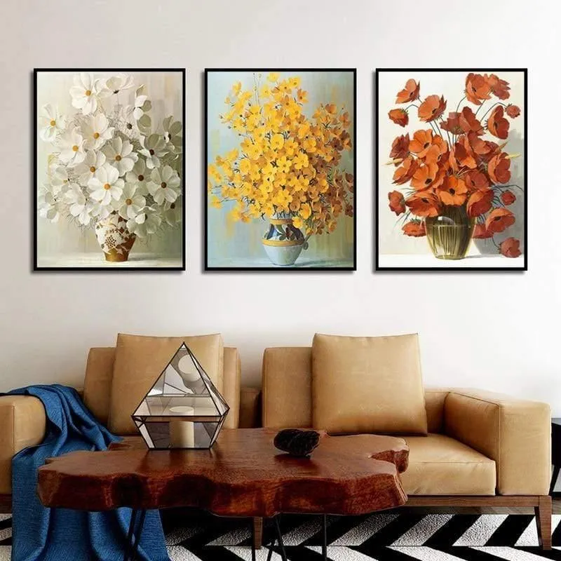 Modernes, minimalistisches Topfblumen-Poster, rot, gelb, orange, Blumendruck, Leinwandgemälde, Heimwandkunst, Dekoration, kann individuell angepasst werden