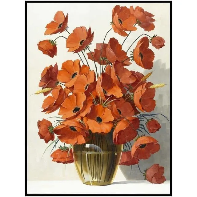 Modernes, minimalistisches Topfblumen-Poster, rot, gelb, orange, Blumendruck, Leinwandgemälde, Heimwandkunst, Dekoration, kann individuell angepasst werden
