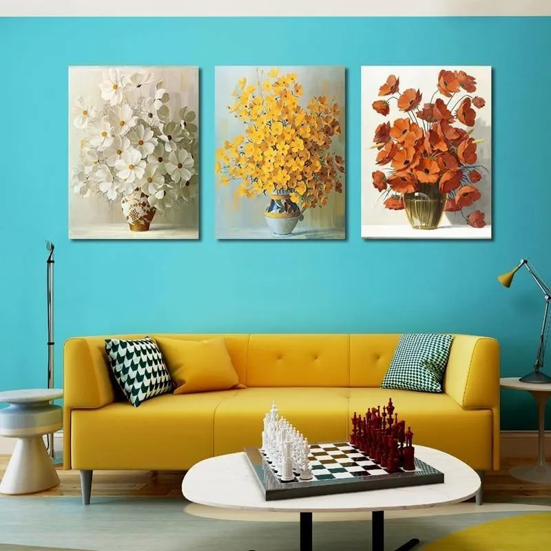 Modernes, minimalistisches Topfblumen-Poster, rot, gelb, orange, Blumendruck, Leinwandgemälde, Heimwandkunst, Dekoration, kann individuell angepasst werden