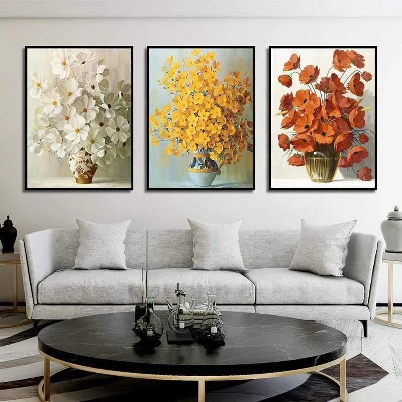 Modernes, minimalistisches Topfblumen-Poster, rot, gelb, orange, Blumendruck, Leinwandgemälde, Heimwandkunst, Dekoration, kann individuell angepasst werden