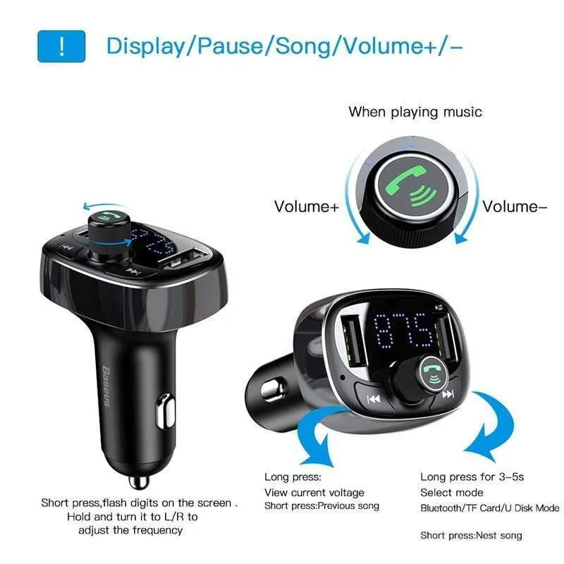 Baseus Autoladegerät FM Transmitter Aux Modulator Bluetooth Car Audio MP3 Player 3.4A Schnelles Dual USB Handy Ladegerät