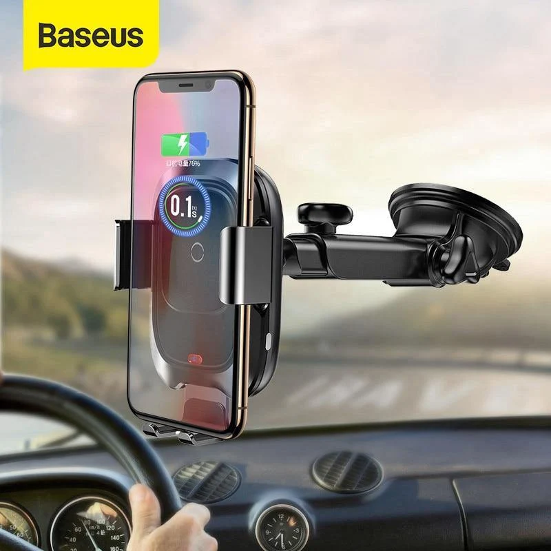 Baseus Qi Kabelloses Autoladegerät für iPhone, schnelles kabelloses Laden, Autohalterung für Samsung, Infrarot-Induktions-Autotelefonhalter, Ständer (schwarz)