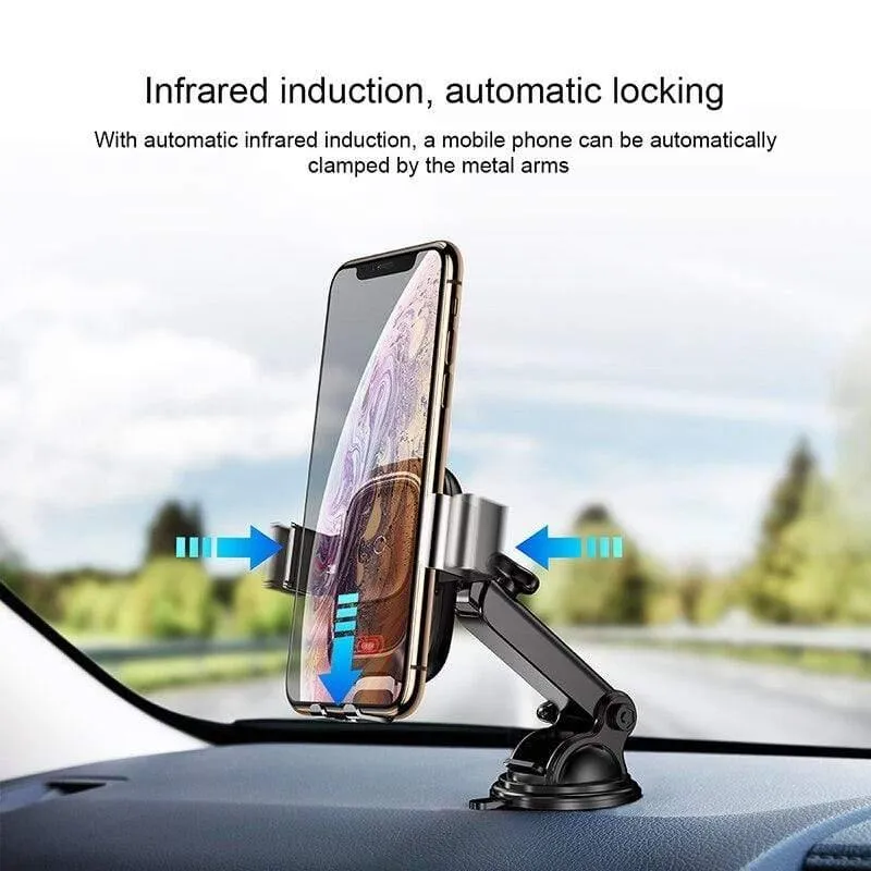 Baseus Qi Kabelloses Autoladegerät für iPhone, schnelles kabelloses Laden, Autohalterung für Samsung, Infrarot-Induktions-Autotelefonhalter, Ständer (schwarz)