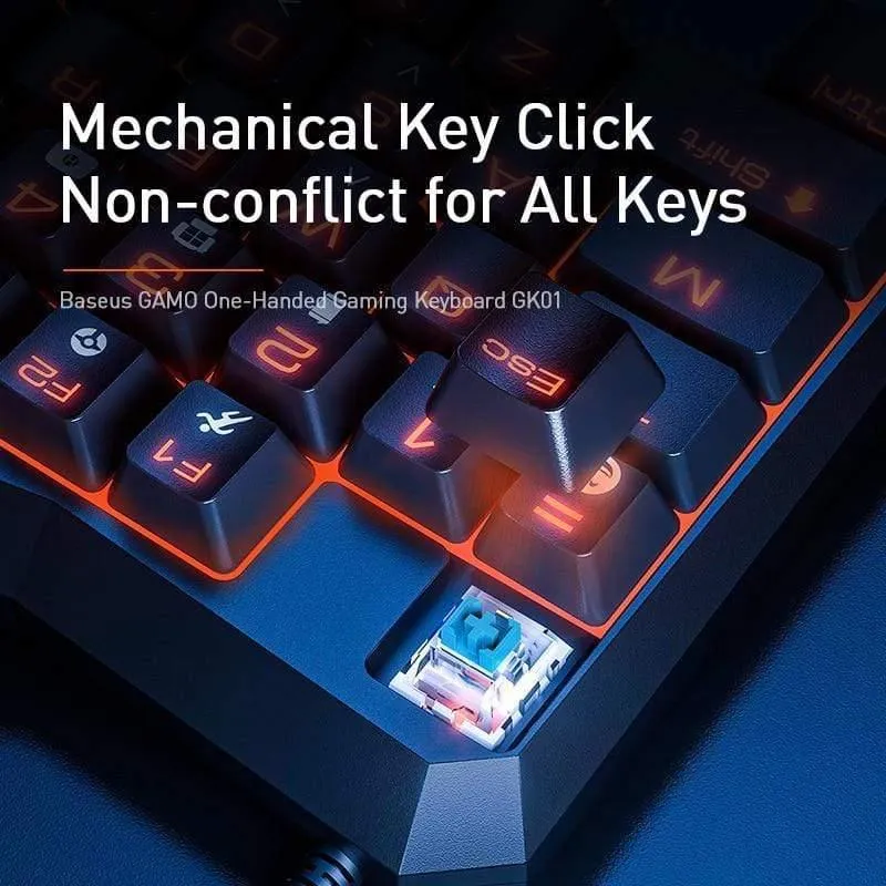 Baseus Wired Gaming Keypad für Smartphone-Spieletastatur und LED-Hintergrundbeleuchtung 35 Tasten Einhändige mechanische Tastatur für LOL / PUBG / CF (schwarz-blauer Schalter)