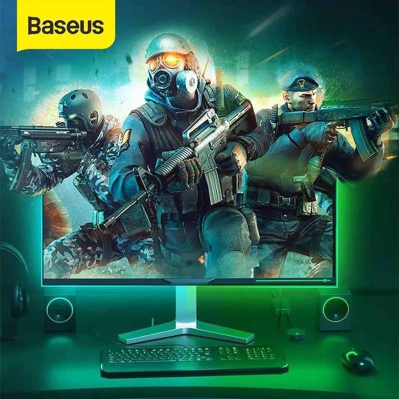 Baseus 5M LED-Lichtleiste RGB 5050 Flexibles LED-Gaming-Lichtbandband 12V DIY Aura Sync-Beleuchtung für PC-Computer Mid Tower (1.5M Schwarz 0-5W)