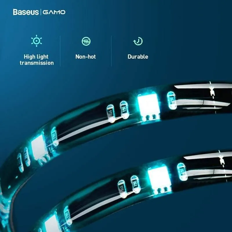 Baseus 5M LED-Lichtleiste RGB 5050 Flexibles LED-Gaming-Lichtbandband 12V DIY Aura Sync-Beleuchtung für PC-Computer Mid Tower (1.5M Schwarz 0-5W)