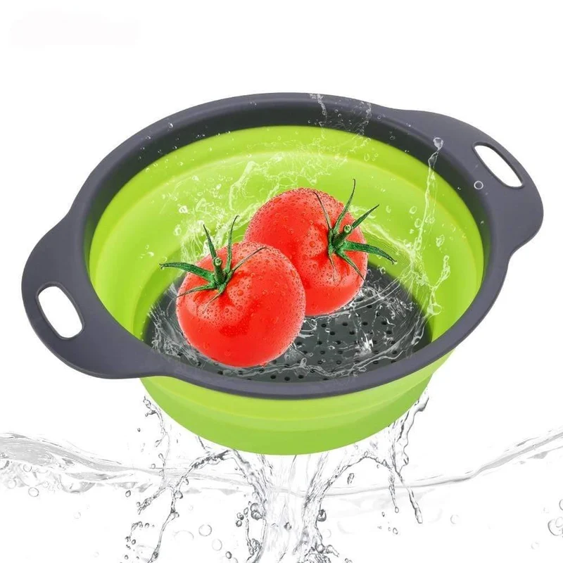 Silikon Faltbare Sieb Gemüse Obst Waschen Drain Sieb Korb Sieb Faltbare Sieb Mit Griff Küchenhelfer