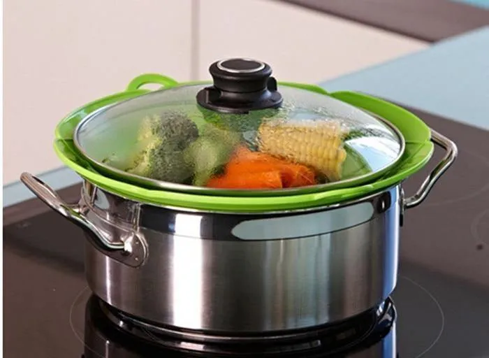 Silikon-Überlaufschutz, 2-farbig, für den Haushalt, wasserdicht, staubdicht, spritzwassergeschützt, Kochdeckel, Küchengrillwerkzeuge, Kochtopf
