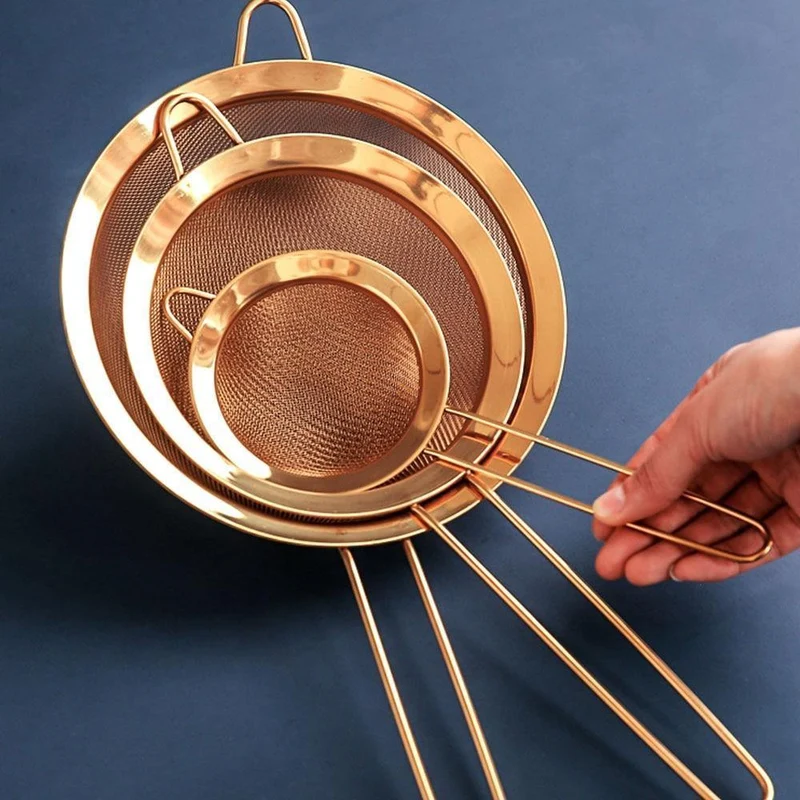 Edelstahl Sieb Mesh Sieb Küche Handheld Rose Gold Mehl Sieb Kochen Öl Sieb Sieb Küche Zubehör