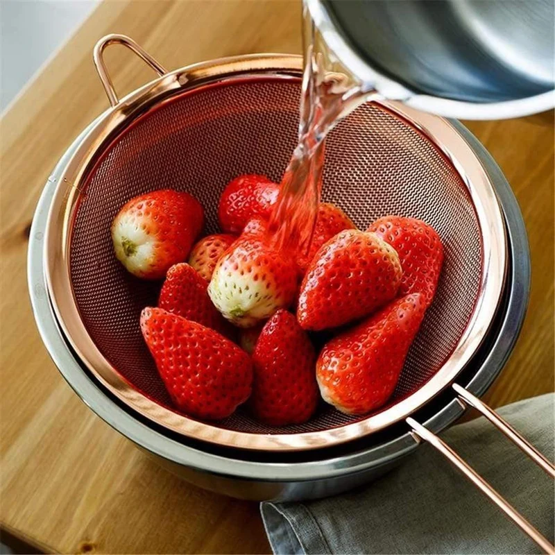 Edelstahl Sieb Mesh Sieb Küche Handheld Rose Gold Mehl Sieb Kochen Öl Sieb Sieb Küche Zubehör