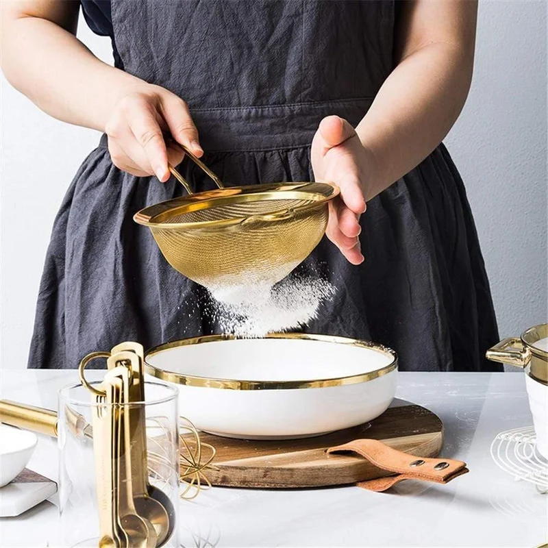 Edelstahl Sieb Mesh Sieb Küche Handheld Rose Gold Mehl Sieb Kochen Öl Sieb Sieb Küche Zubehör