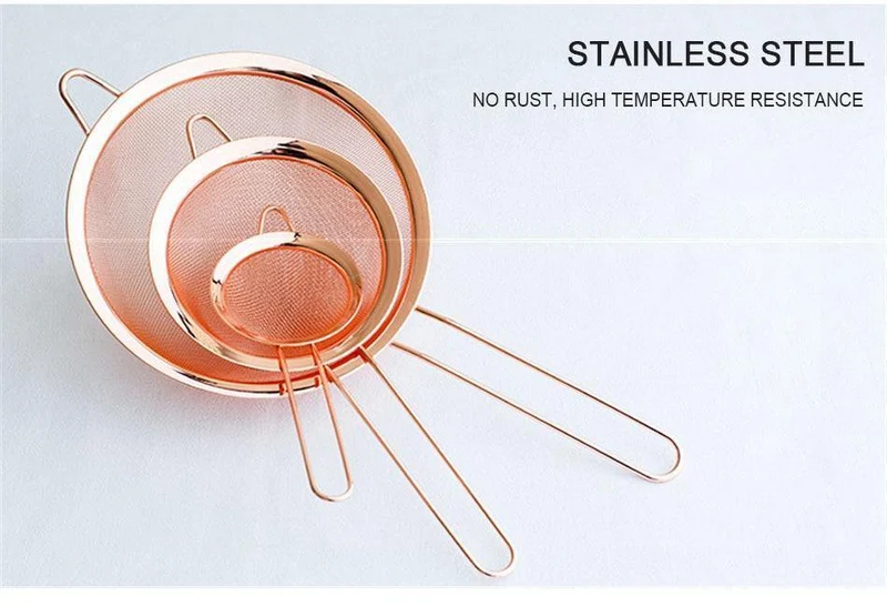 Edelstahl Sieb Mesh Sieb Küche Handheld Rose Gold Mehl Sieb Kochen Öl Sieb Sieb Küche Zubehör