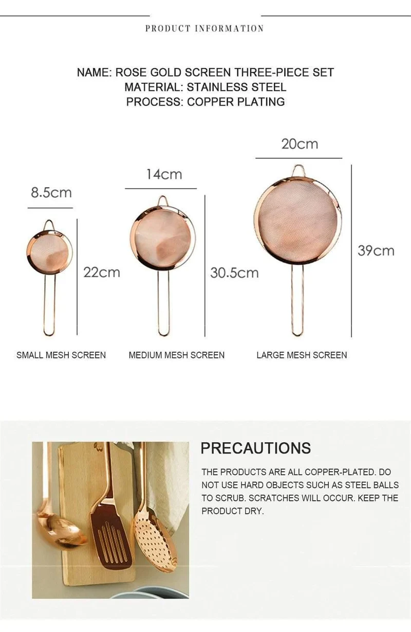Edelstahl Sieb Mesh Sieb Küche Handheld Rose Gold Mehl Sieb Kochen Öl Sieb Sieb Küche Zubehör