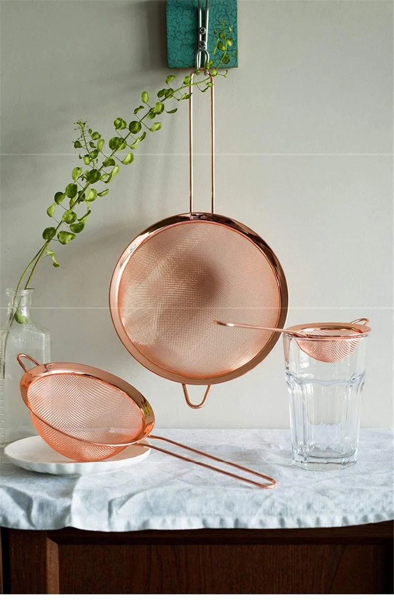 Edelstahl Sieb Mesh Sieb Küche Handheld Rose Gold Mehl Sieb Kochen Öl Sieb Sieb Küche Zubehör
