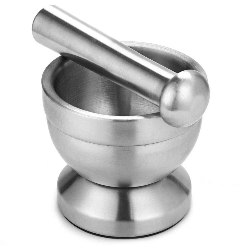 Doppelter Edelstahl-Metallmörser, Salz- und Stößel, Sockelschale, Knoblauchpresse, Topf, Kräutermühlen, Pfeffer, Gewürzmühle